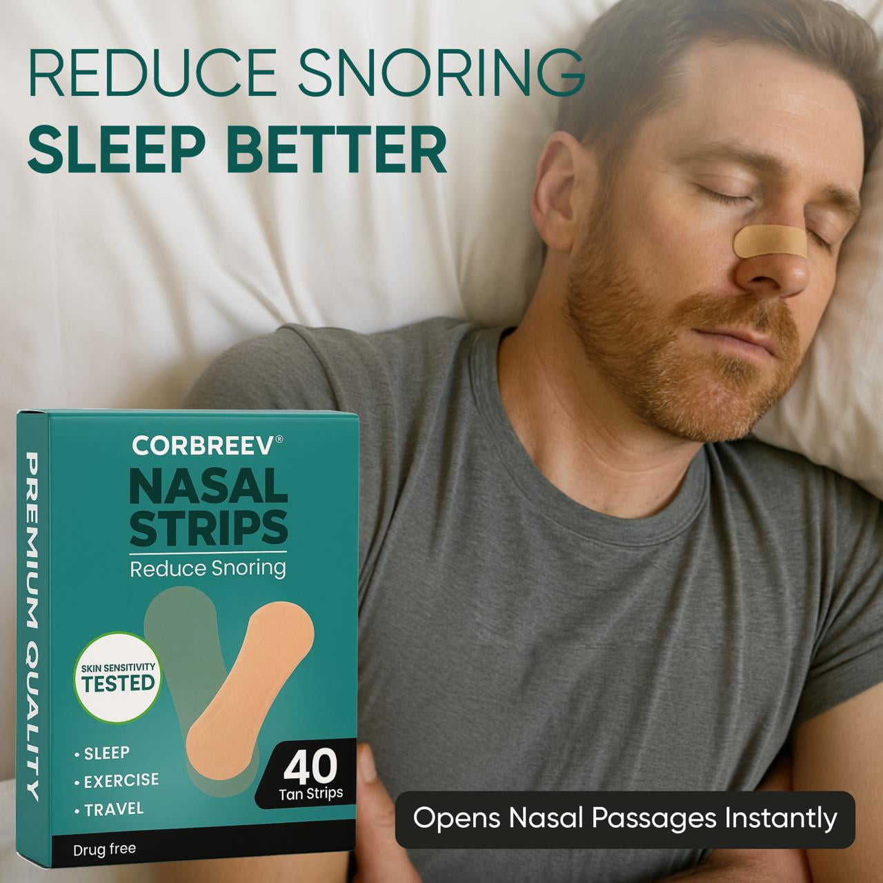 CorBreev Extra Strength Tan Nasal Strips, 40 Count