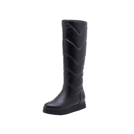 

Lacyhop Ladies Snow Boots Height Increasing Warm Booties Plush Lined Winter Boot Cold Round Toe Bootie Slip Resistant Knee High Comfort Shoes Black 4.5