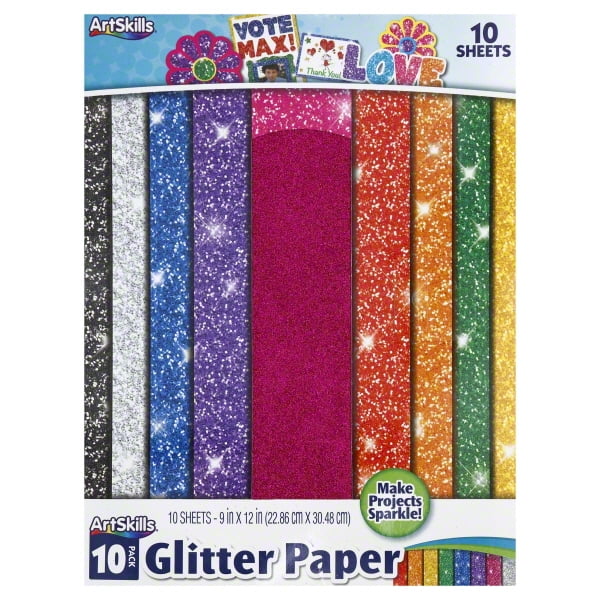 ArtSkills 9" x 12" Sparkle Glitter Craft Paper, Assorted Colors, 10