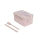 thumbnail image 2 of Fiambrera Bento de 3 compartimentos para adultos y recipiente hermético para alimentos de 1000 ml apto para microondas con palillos y cuchara, color rosa, verde y azul., 2 of 6