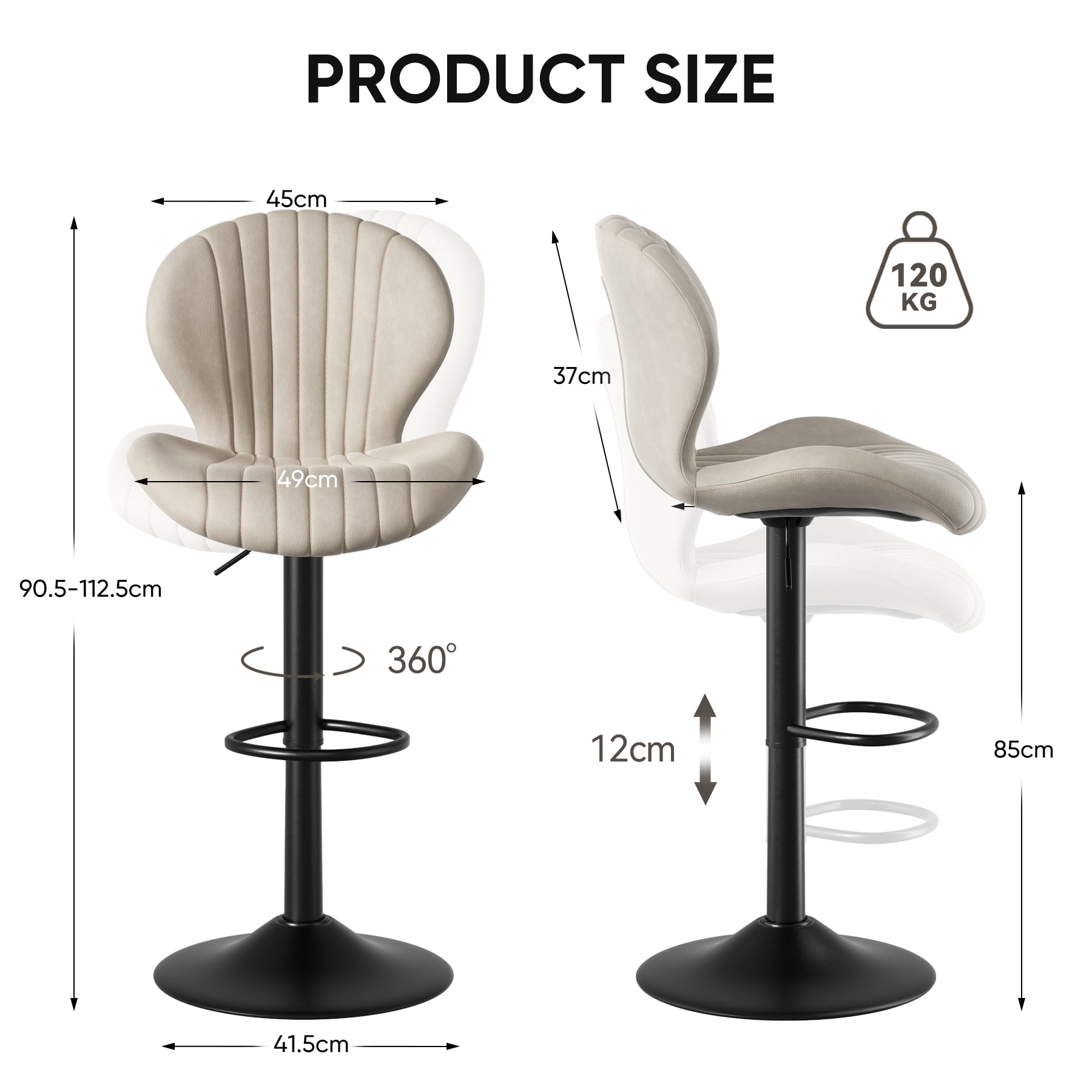 Hawsaiy Bar Stools Set of 1, Modern Swivel Bar Chairs with Mid Back and Adjustable Seat Height,Beige
