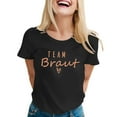 thumbnail image 1 of Camiseta informal de manga corta con cuello redondo y estampado de letras para mujer - Poliéster, S-XXL, estampado elegante, adecuada para el día a día y para fiestas, 1 of 3