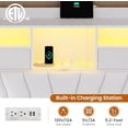 thumbnail image 2 of Twin Size Bed Frame with Storage Headboard, Upholstered Platform Bed With 2 Large Drawers,Twin Bed with Charging Station and LED Light,Esports-Style Bed,White, 2 of 9