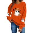 thumbnail image 2 of XUNKUSGA Women Halloween Sweatshirt Casuasl Loose Crew Neck Long Sleeve Pullover Tops Cute Printed Sweatshirts for Women Relaxed Fit Casual Pullover Sweatshirt #3Orange S, 2 of 7