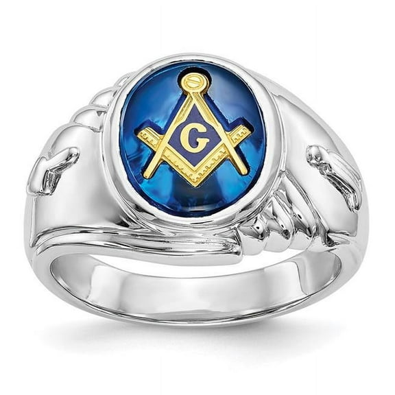 Finest Gold 14K White Gold Mens Masonic Ring, Size 10