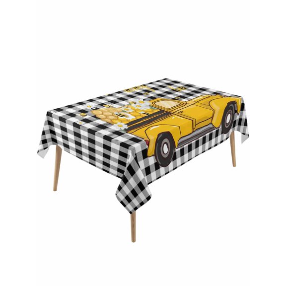 Yellow Truck Table Cloth, Waterproof Tablecloth for Rectangle Tables, Farmhouse Bee Daisy Black White Buffalo Plaid Reusable Washable Fabric Table Cover for Restaurant Kitchen Dining Tables 54"x108"