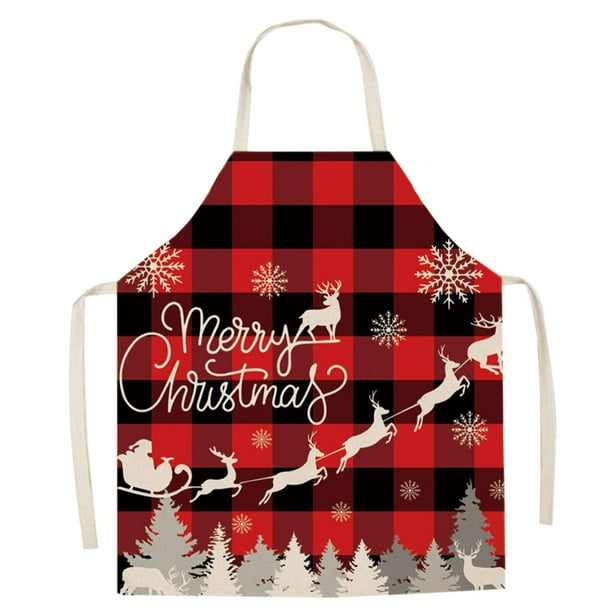 Delantal De Cocina Navideño Con Estampado De Cuadros Rojos, Delantal Merry Christmas Snowflake, Ciervo Navideño, Copos De Nieve, Decoraciones Navideñas, Delantal Sin Mangas Para Adultos.