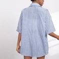 thumbnail image 6 of Fengqque Womens 2 Piece Outfits Striped Short Sleeve Button Down Collared Shirt Matching Drawstring Shorts Sets Blue S(S), 6 of 7
