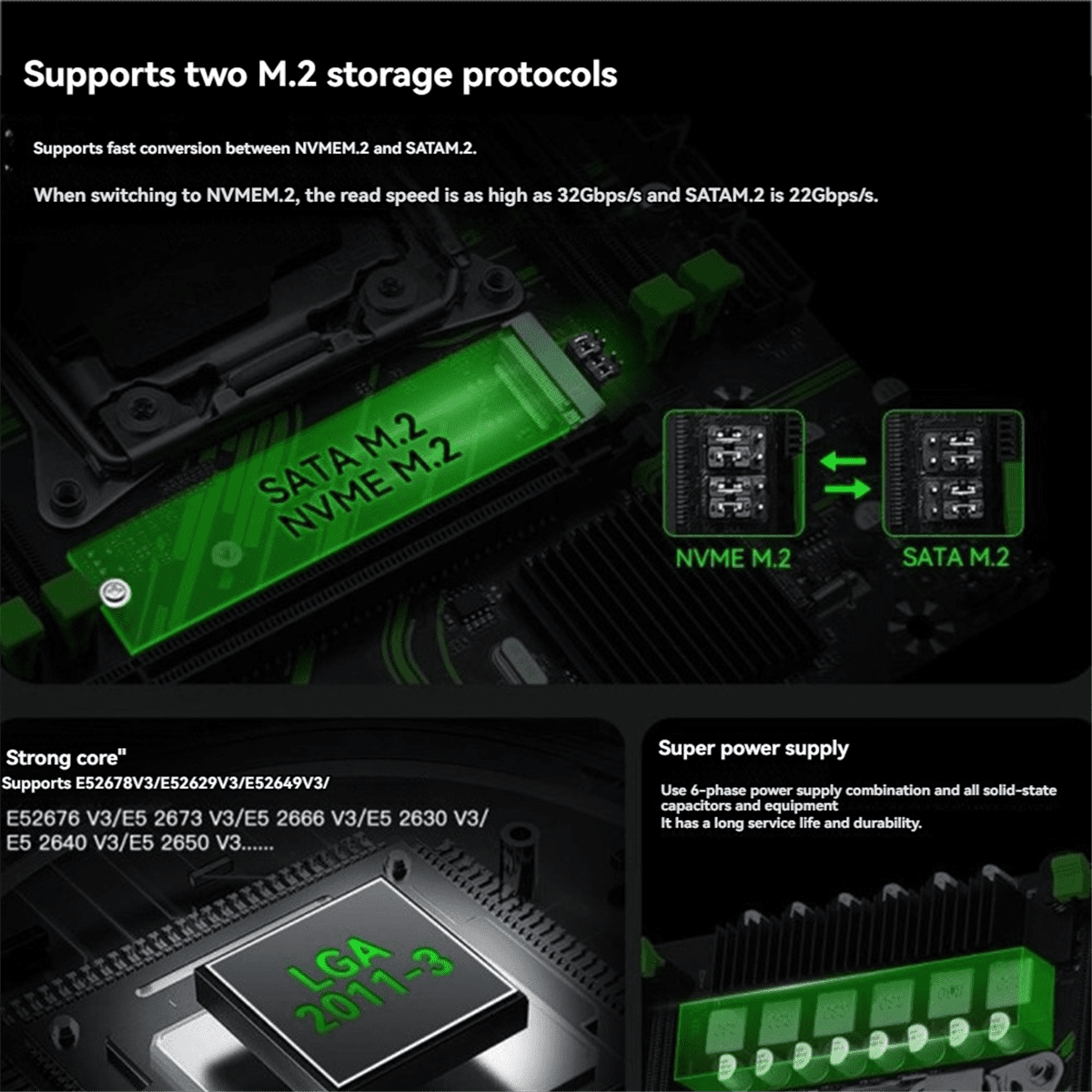 HOT X99 PR9 Motherboard LGA 2011-3 Supports 4X DDR4 RAM Gigabit LAN SATA/NVME M.2 E5 26XX V3 CPU