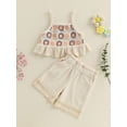 thumbnail image 4 of AceBaby Toddler Baby Girl Summer Outfit,6M-4T Floral Design Ruffled Trim Sleeveless Tank Tops and Tassel Shorts 2Pcs Set, 4 of 9