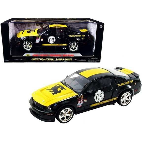 2008 Ford Shelby Mustang #08 Terlingua Racing Team, Black with Yellow Stripes - Shelby Collectibles SC296BK - 1/18 scale Diecast Model Toy Car