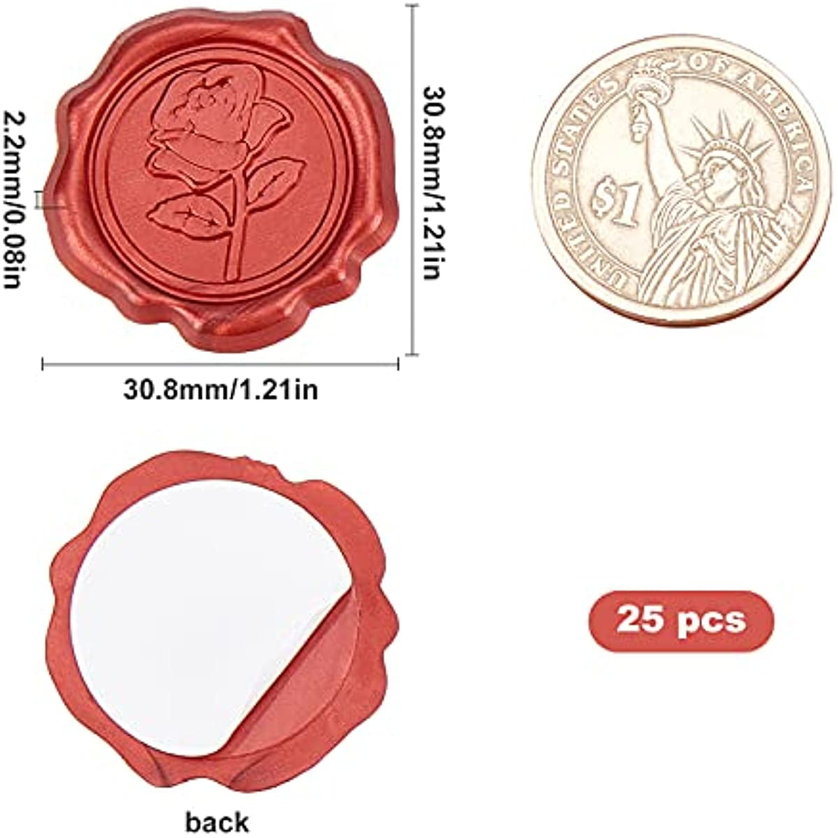 Wrapables Adhesive Wax Seal Stickers for Envelopes, Wedding Invitations, Christmas Packages, Gifts, Parties (30pcs) Bronze Rose