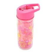 Your Zone 14 oz Flower Double Wall Insulated Plastic Water Bottle with Lid and Straw