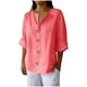 thumbnail image 3 of Camisas de maestra,Blusa de mujer con escote en V, manga 3/4, aspecto de lino, corte holgado, botones, poliéster, ropa informal, sopatenor, 3 of 9