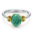 thumbnail image 3 of Gem Stone King 925 Silver and 10K Yellow Gold Green Malachite and Yellow Citrine Engagement Ring for Women | 3.01 Cttw | Oval 9X7MM | Gemstone Birthstone | Size 7, 3 of 6