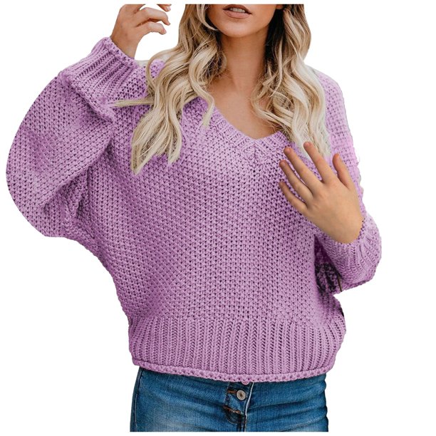 Puntoco suéter de invierno para mujer nuevo suéter de punto suelto europeo americano con cuello en V abrigo superior para mujer liquidación de Navidad Puntoco Puntoco-1712