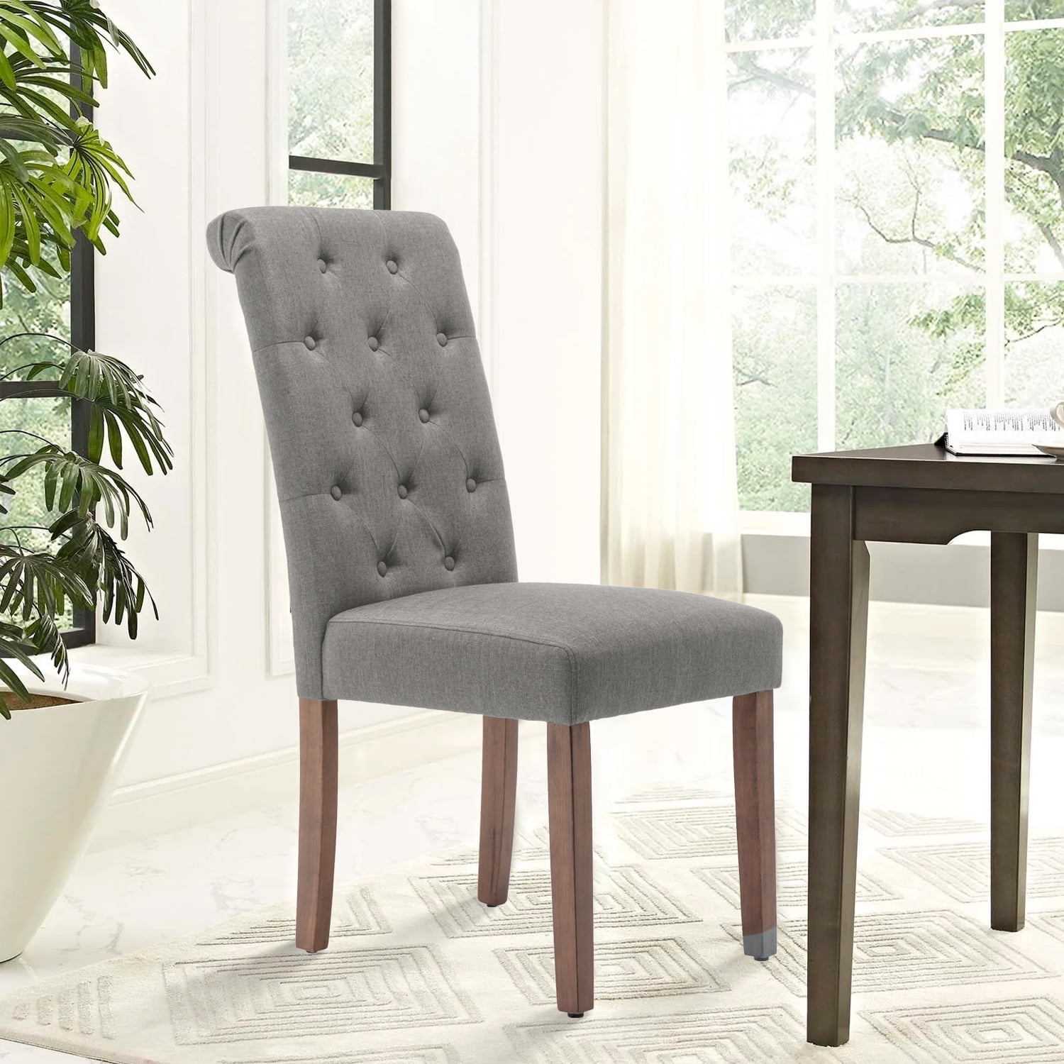 Upholstered Dining Chairs Set of 2, Solid Wood Tufted Parsons Dining