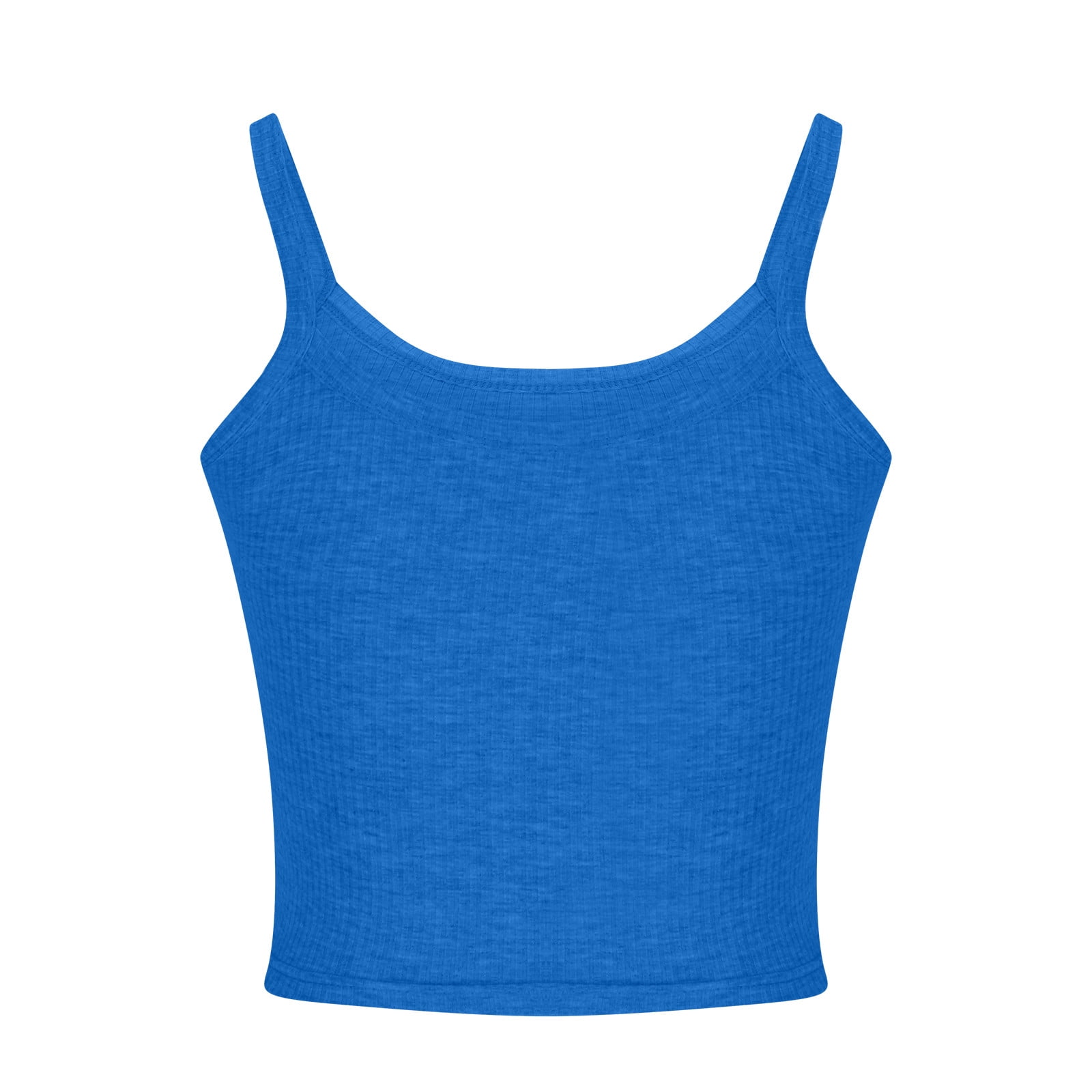 Bowake Women s Ribbed Crop Tank Tops Spaghetti Strap Sleeveless Slim Fit Camisole Shirt Casual Summer Going Out Basic Vest Blue