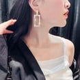 thumbnail image 2 of Grofry Women Earring,Rhinestone Inlaid Hollow Rectangle Dangle Ear Stud Jewelry Gift Silver, 2 of 5