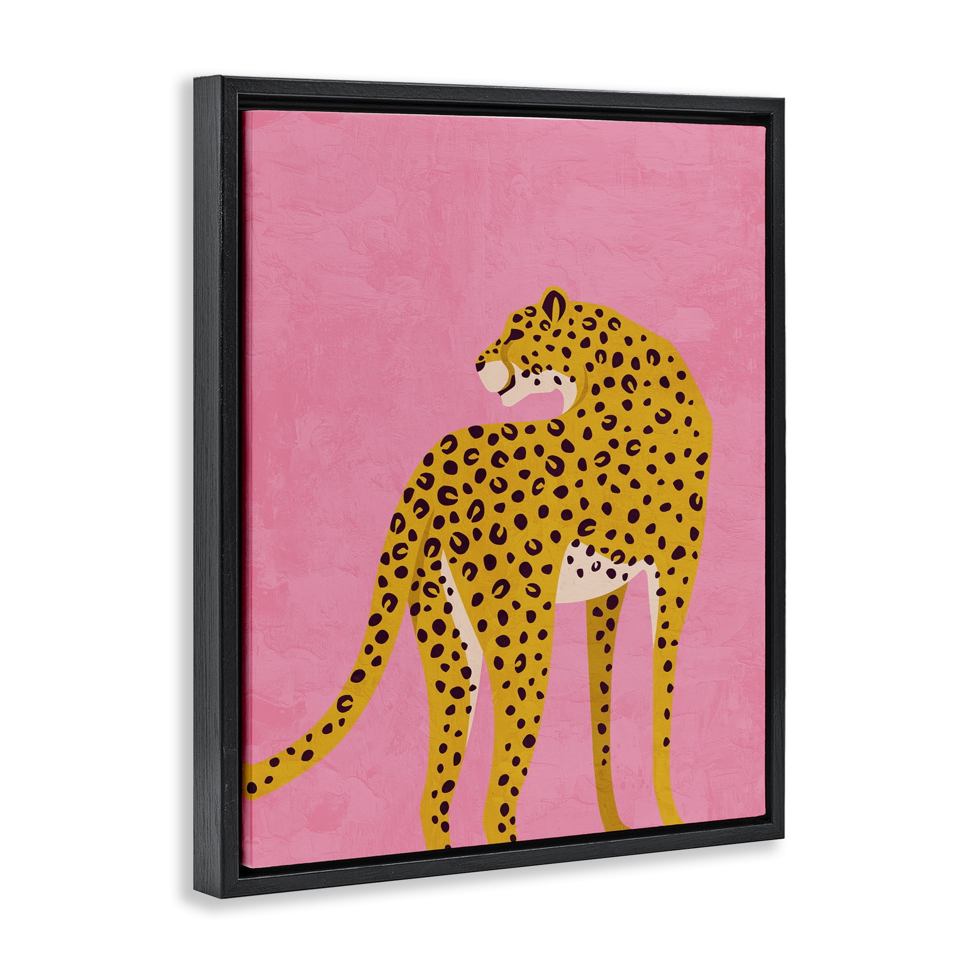 Stupell Industries Leopard on Pink Serenade Black Framed Floater Canvas Wall Art, design by Kim Allen