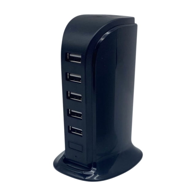 Black Multi Interface Usb Charger 20W Fast Charging 5 Ports Desktop Stand Power Adapter Vertical Design With Digital Display For Phones Tablets Black
