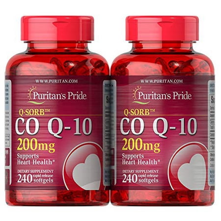 Puritan's Pride Coenzyme CoQ10 200mg, Dietary Supplement for Heart Health, Blood Pressure, Oral Gum Health, and Healthy Aging Support, 240 Rapid Release Softgels, 2-Pack