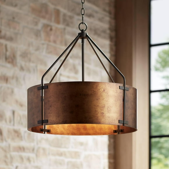 Possini Euro Design Suspension Luminaire - 4 Lumières, Abat-Jour Tambour en Bronze, Suspension Industrielle Rustique pour Lots de Cuisine, Salons, Halls et Chambres - 22 Pouces de Large, 21 1/2 Pouces de Haut