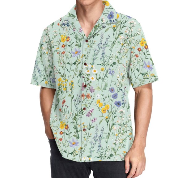ALAZA Wildflowers Men's Hawaiian Shirt Short Sleeve Casual Button Down Shirts M