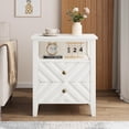 thumbnail image 6 of Farmhouse Nightstand with 2 Storage Drawers, Wooden Rustic End Table with V-Shaped Design, Open Shelf & Multi-Variable RGB LED Backlight, White, 6 of 7