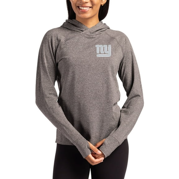 Women's Cutter & Buck Heather Charcoal New York Giants Primary Logo Adapt Knit Recycled Raglan Pullover Hoodie