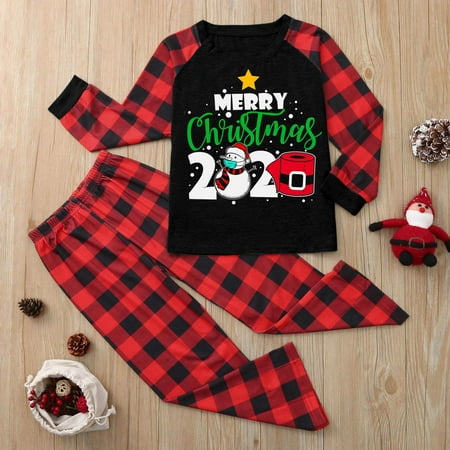 

Time and Tru women Christmas pajamas for family matching outfits son daughter sets soft Black Christmas Children Kids Print Blouse Tops And Pants Xmas Family Clothes