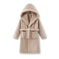 thumbnail image 2 of Splozh Girls Fleece Robe Girls Fleece Bathrobe Hooded Kids Sleep Robe Flannel Sleepwear Soft Fuzzy Robes Coffee,5-8 Years, 2 of 3