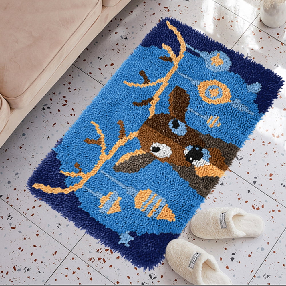 Latch hook rug kit,latch hook cushion kits,Christmas Elk Latch Hook Rug Kit for Adults Crocheting Carpet Rug Yarn Sofa Cushion Mat Tapestry DIY Carpet Arts Crafts 50×38cm/20*15in
