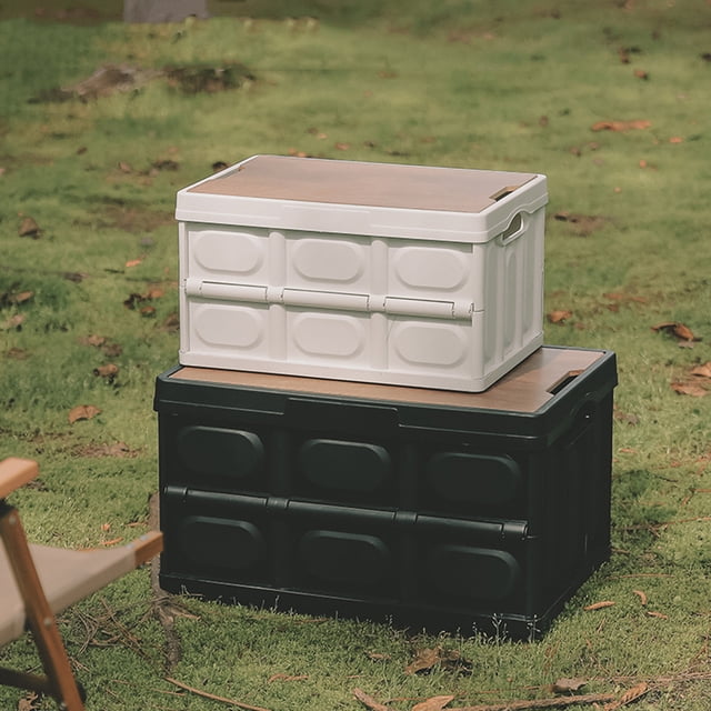 Caja organizadora plegable para acampar al aire libre con tapa de madera (negro M) Likrtyny Para estrenar