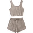 thumbnail image 1 of Conjunto de 2 piezas sin mangas con botones y pantalones cortos para mujer Caqui Grande Caqui Grande Xishao ropa, 1 of 2