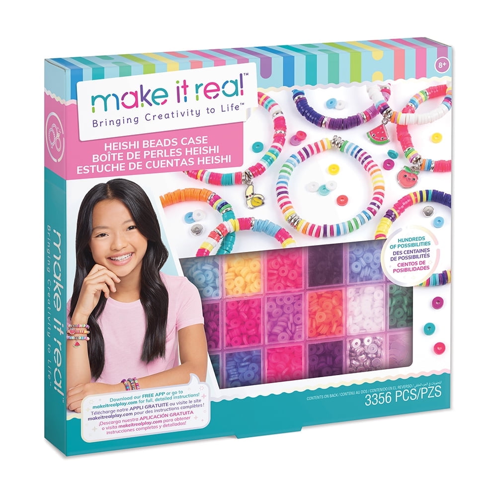 ( 2 Box ) Make It Real Heishi Bead Storage Square Box, DIY Jewelry Kit, 3356 Pieces, Ages 8 +