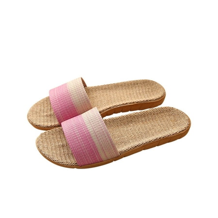 

Lovskoo 2024 Women s Linen Open-Toe Home Slippers Breathable Lightweight Indoor Shoes Casual Flax Soft Non-Slip Eva Sole Shoes Pink