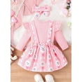 thumbnail image 4 of Infant Baby Girls Easter Outfit, Long Sleeve Romper with Cartoon Rabbit Overall Dress Headband, 4 of 9
