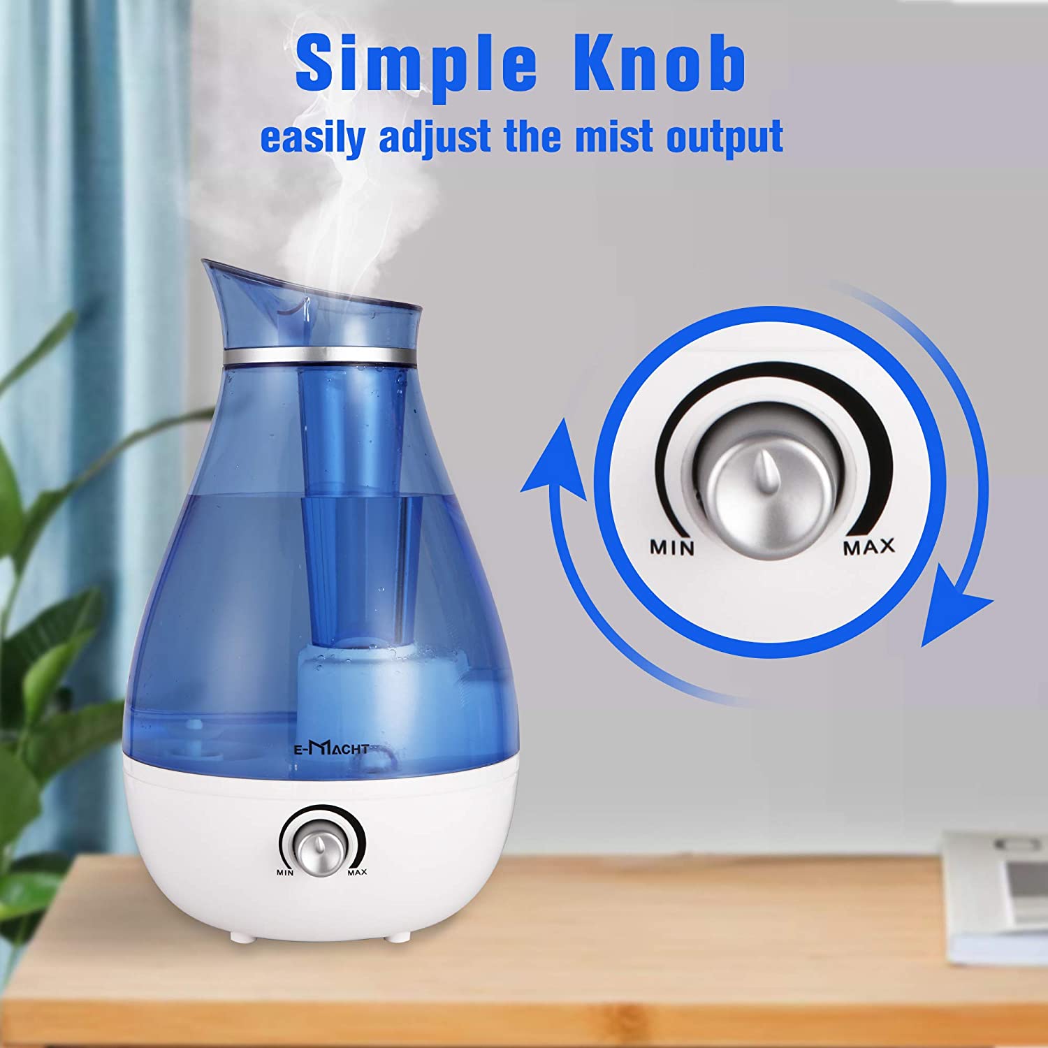 KARMAS PRODUCT Humidifiers for Bedroom Quiet Ultrasonic Cool Mist Humidifier 2.5L with Auto Shut-Off, Night Light and Adjustable Mist Output,Less Than 30dB,Blue - image 4 of 7