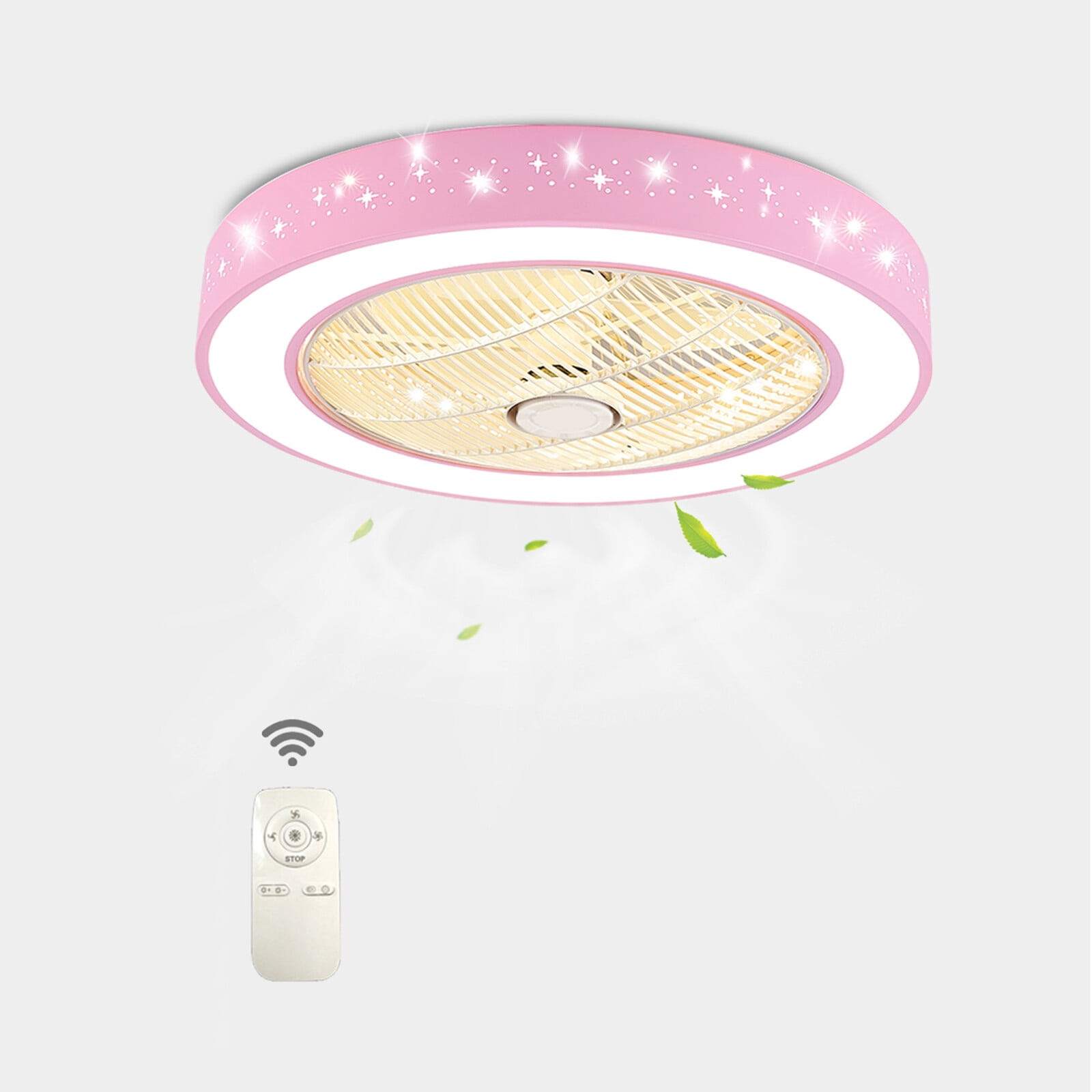 TFCFL Pink Ceiling Fan with LED Light Modern Fan Lamp For Kids Girls Room Bed Room with Remote