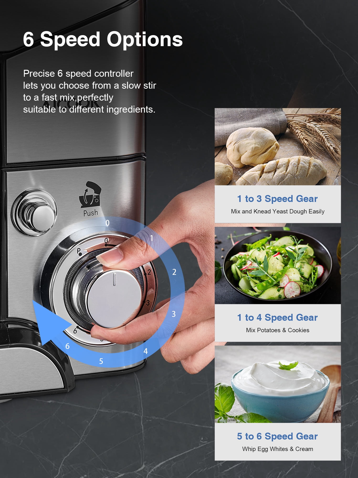 FOHERE 5.8 Qt Stand Mixer, 6 Speed Stainless Steel Mixer, Powerful Kitchen Dough Mixers