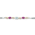 thumbnail image 2 of 925 Silver and 10K Yellow Gold Sky Blue Aquamarine and Pink Created Sapphire and White Lab Grown Diamond Bracelet for Women (1.81 Cttw, Gemstone March Birthstone, Oval, Wheat Chain, 7.5 inches), 2 of 5