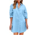 thumbnail image 1 of Yuyuzo Womens Button down Shirts Long Sleeve Lapel Collared Tunic Tops Solid Color T-Shirt Dresses, 1 of 7