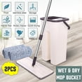 thumbnail image 2 of Flat Floor Mop and Bucket Set for Home Floor Cleaning, Wet & Dry Self Cleaning Mop, Hands Free Floor Flat Mop, Stainless-steel Handle, with Reusable Microfiber Pads, 2 of 9