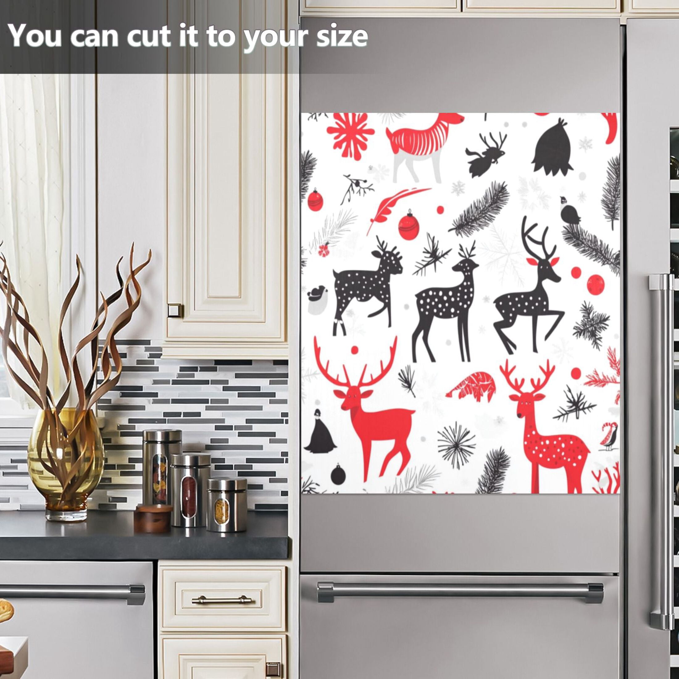 Dishwasher Magnetic Sticker 23x26 Inch Refrigerator Magnetic Sticker Washing Machine Magnetic Sticker Kitchen Panel Magnetic Sticker Home Decor Black Red Deer
