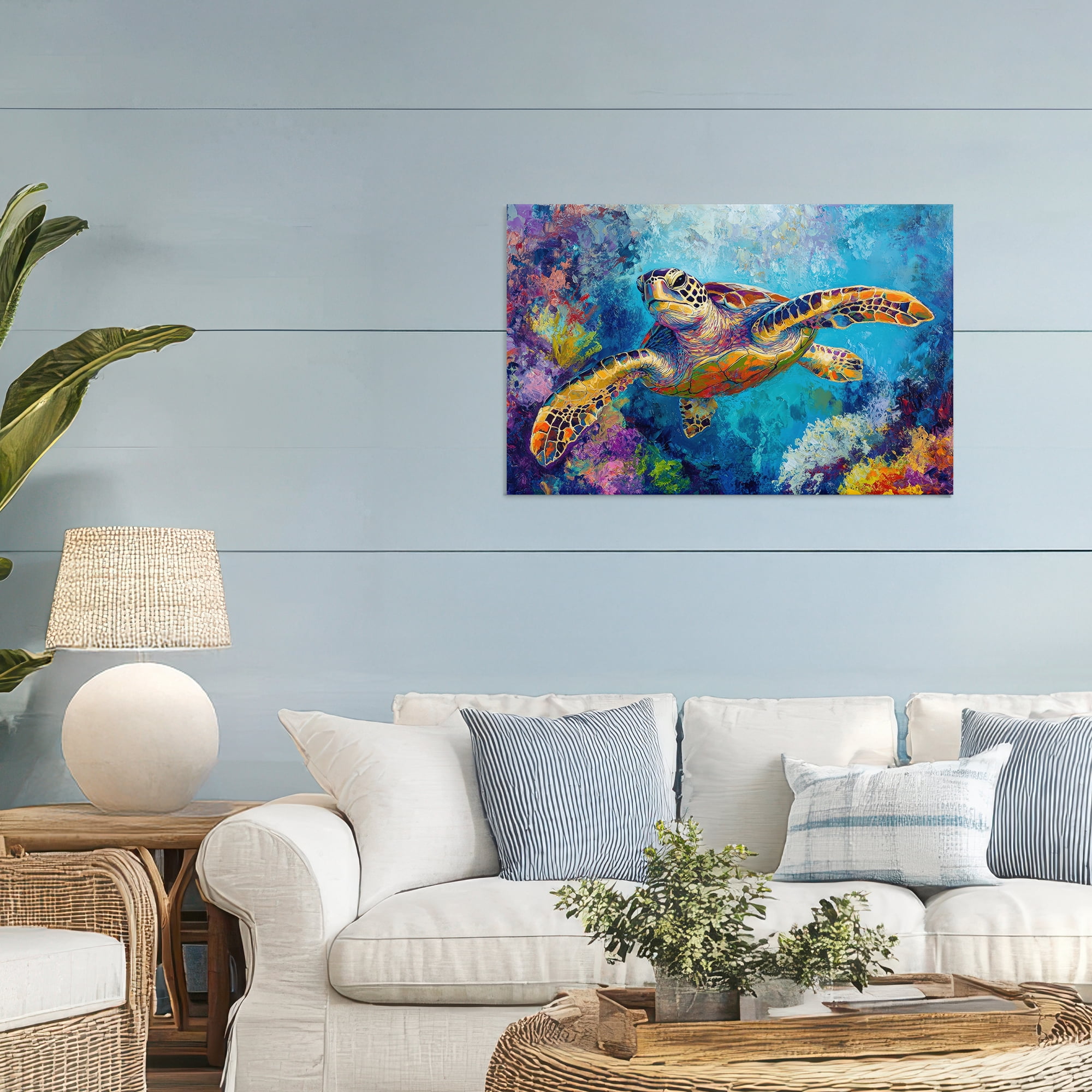 Stupell Industries Colorful Sea Turtle over Coral Canvas Wall Art, design by Petal Prints Design