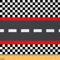 Homewish Race Car Fabric by the Yard 1 Yard,Racing Track Home Decor Fabric by the Yard,Geometric Plaid Striped Sewing Fabric For Boys Kids,Ultra Soft Home Decor