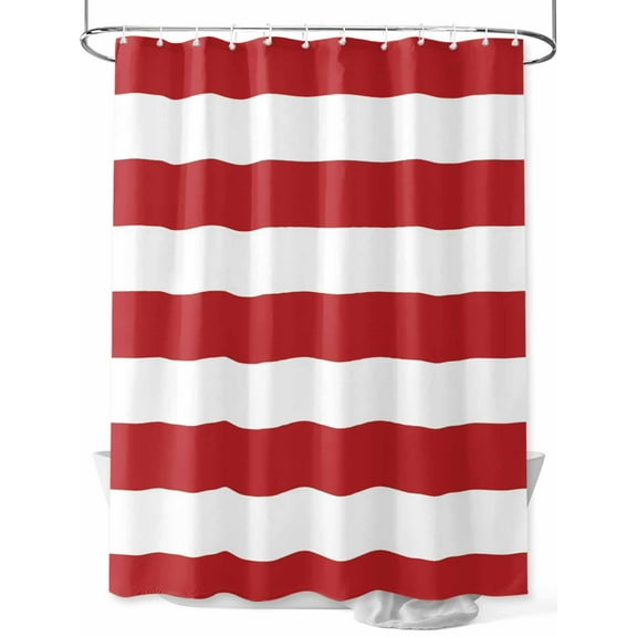 Shower Curtain Red White Stripe Bathroom Curtains with Hooks, Waterproof Fabric Simple Style Striped Bath Shower Curtains Set for Bathroom Bathtubs Decor 36x72 Inch