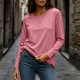 thumbnail image 5 of Otvok Women Loose Casual T‑Shirt, Crew Neck Long Sleeve Stitch‑Detail Pullover Tops, 5 of 7