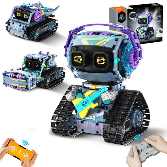 Jouets de Construction de Robot pour Enfants, Trousse de Construction de Robot 3 en 1 Télécommandée et Contrôlée par Application, Ensemble de Construction de Robot avec Yeux à DEL et Son, Jouets STIM pour Garçons et Filles de 6 7 8 9 10 11 12+ Ans (